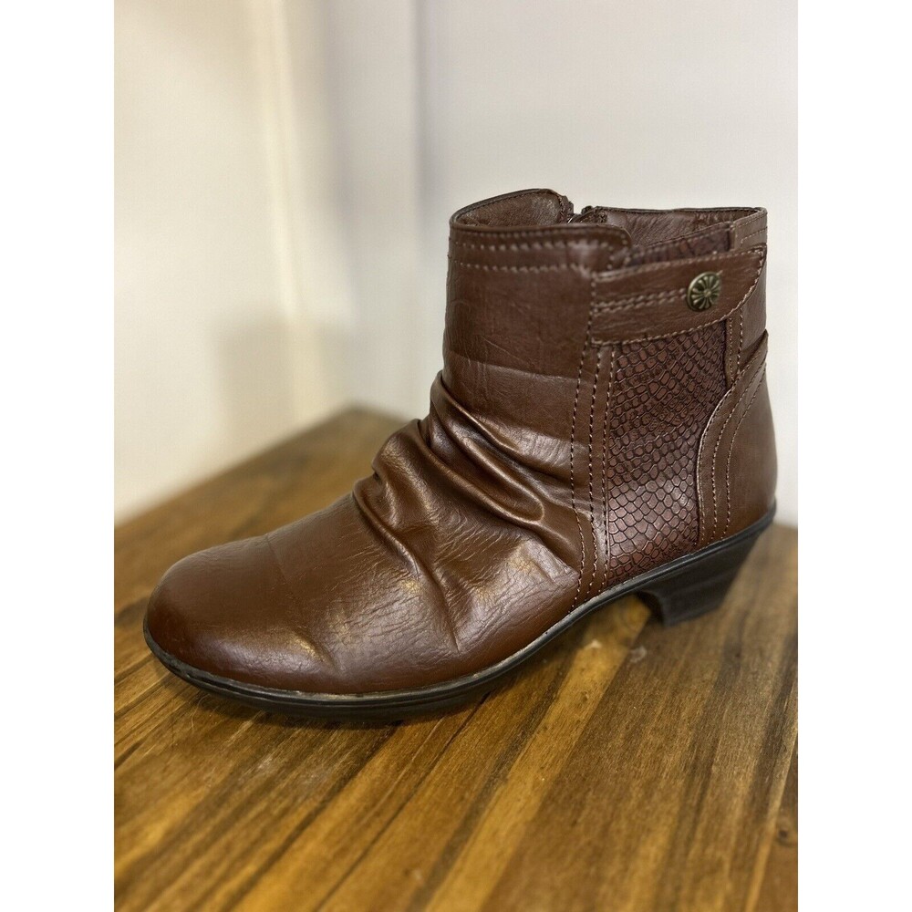 Easy Street Ankle Boots Womens Slouch Rouched Zip Up Booties Brown Size 8.5 Wide